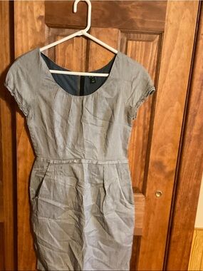 J. Crew Blue-Gray Striped Dress with Dark Trim